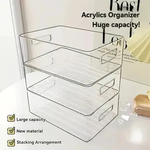 3 Pack Acrylic Drawer Organizer Clear Stackable Storage Box Kitchen Home Storage for Snacks Cosmetics Sundries Multi Purpose Container for Kitchen Bathroom Bedroom Living Room Office Christmas Halloween Gift Organization