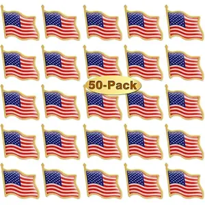 50 Pack American Flag Lapel Pins Bulk Metal - USA United States Patriotic Souvenir Badge Pins For Memorial Veteran Day Patriotic Party