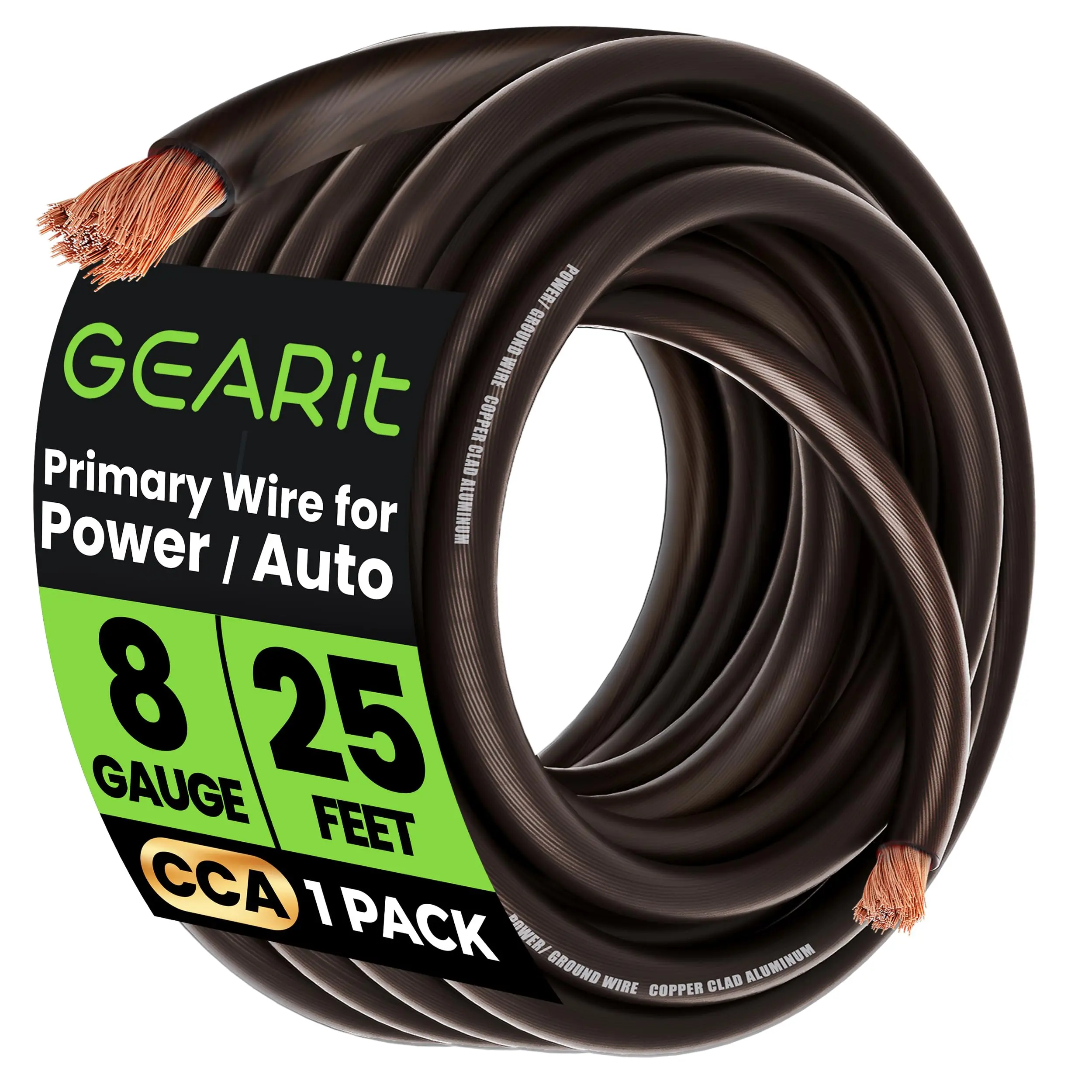 GearIt 8 Gauge Copper Coated Aluminum Electrical Power Ground Wire, 25ft Bundled Economical Cord - Amp, Subwoofers, 12V Power Inverters, Car Radio Wire Ready for Automotive, Indoor Electrical Equipment