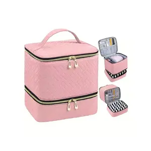 Double Layer Quilted Nail Polish Storage Bag, Portable Nail Art Organizer, Cosmetic Storage Zipper Makeup Organizer Pouch Multifunctional Bag for Women & Girls (bag Only), Makeup Bags