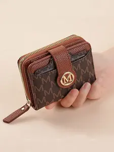 Women's Short Fashion Letter Print Zipper Coin Purse, Versatile M Element Old Pattern Bag, Stylish and Practical Wallet