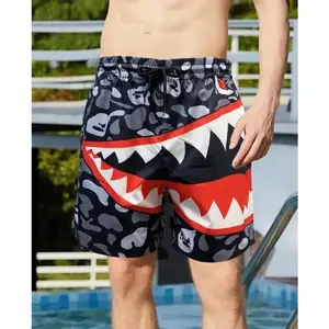 American coolAmerican CoolFashion Men'S Trendy Shark Teeth Pattern Print Active Shorts Drawstring Beach Shorts For Summer Beach Resort Hawaiian Shorts