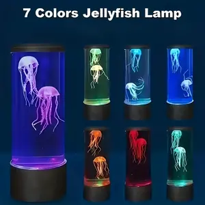 7-Color LED Jellyfish Mood Light, Colorful Aquarium Night Lamp - Ocean-Themed Indoor Desk Decor, Gift for Him or Her Wave Sunset RGB