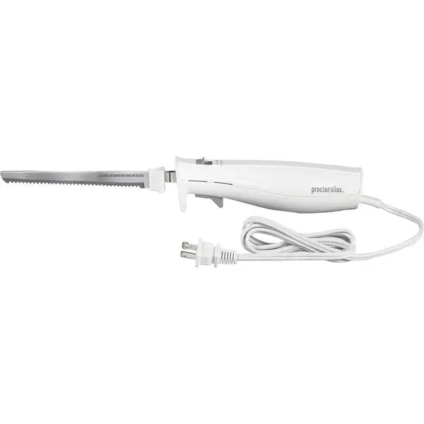 Proctor Silex Easy Slice Electric Knife With Serrated Stainless Steel Blade | For Carving Meats, Bread, Crafting Foam & More | Lightweight With Ergonomic Grip | White | 74312J