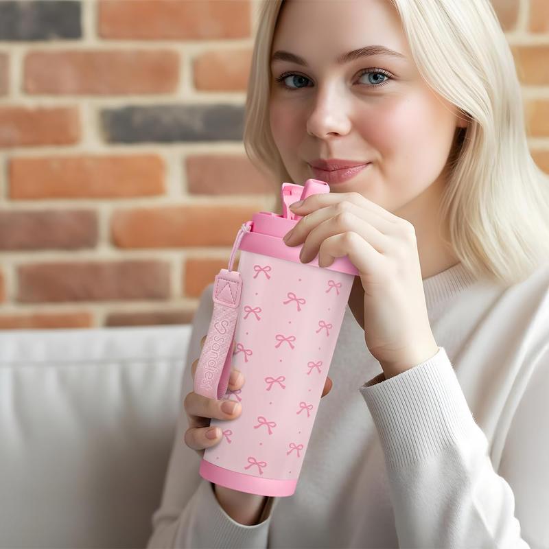 Sandjest 18oz Insulated Stainless Steel Coffee Tumbler, Reusable Iced Coffee Cup, 2-in-1 Lid Portable Travel Mug for Office Outdoor Christmas Gift