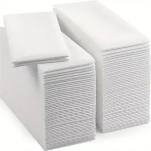 Disposable linen-textured folded white napkins, blank dust-free guest hand towels, suitable for hotels, weddings, Christmas, Ha
