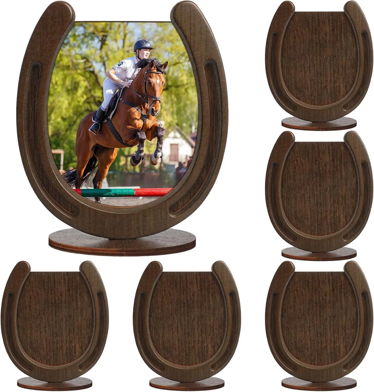 6 Pcs Horseshoe Picture Frame Wooden Western Photo Frame Horseshoe Decor Western Table Centerpieces Cowboy Party Decorations Horse Birthday Decorations for Horse Owners Lover Party