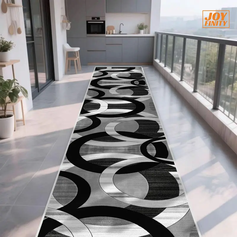 Joyfinity 1pc Modern Minimalist Black-White-Gray Rectangular 2D Flat Velvet Rug - Soft, Machine-Washable No-Rubber Long Mat, Statement Doormat for Living Room, Bedroom, Machine Washable Rug, Home Decorative Rug