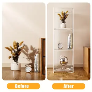 Acrylic Bookcase 3-Tier, 31.5" Clear Acrylic Bookshelf, Sturdy Open Display Storage, Floor Standing Clear Bookshelf, Modern High Transparency Organizer for Bedroom, Bathroom, Home Office