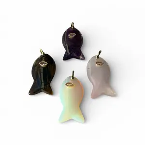 Pez Stone Charm - Unique Fish-Shaped Pendant in Assorted Colors for Jewelry Making and Decor