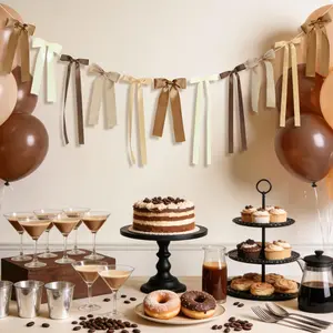 Plaid Bow Banner, Italian Espresso Martini Theme Decor, Wedding Party Decoration, Coffee Baby Shower, Birthday Party Supplies