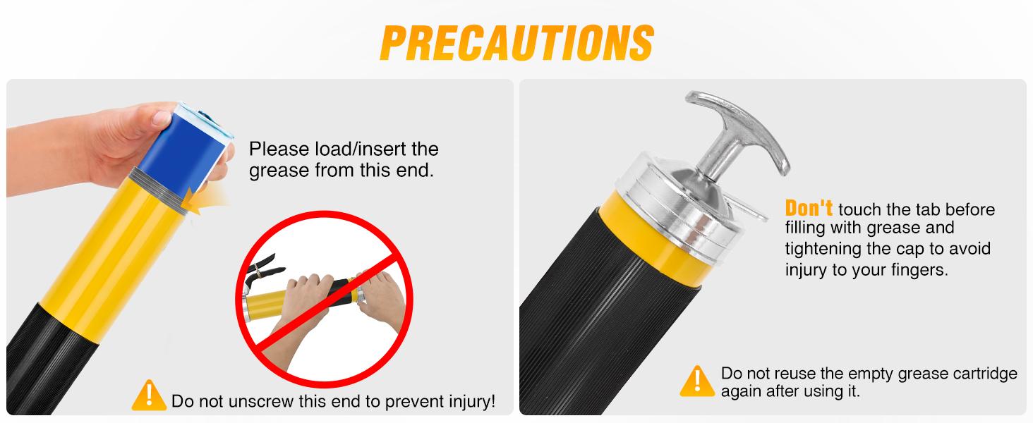 GOOACC Grease Gun 8000 PSI Heavy Duty 14oz Pistol Grip Grease Gun Kit with 18" Spring Flex Hose Sharp Type Nozzle Normal Coupler Rigid Pipe Manual Grease Guns for Greasing Automotive Marine, Yellow
