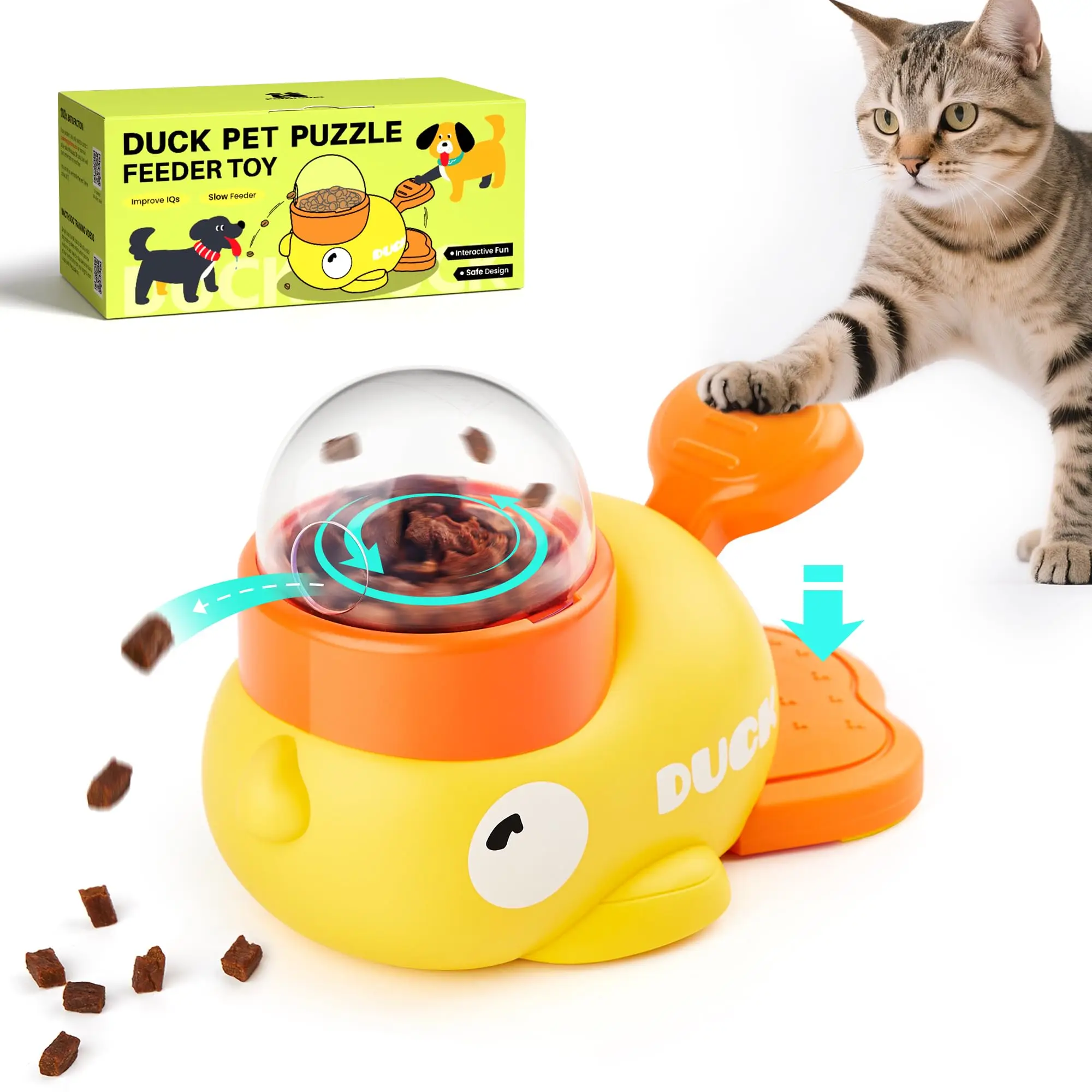 Potaroma Interactive Cat Puzzle Treat Dispenser Toy, Duck-Shaped Food Slow Feeder for Cats and Small Dogs Enrichment, IQ Training and Exercise 8.6 Inc