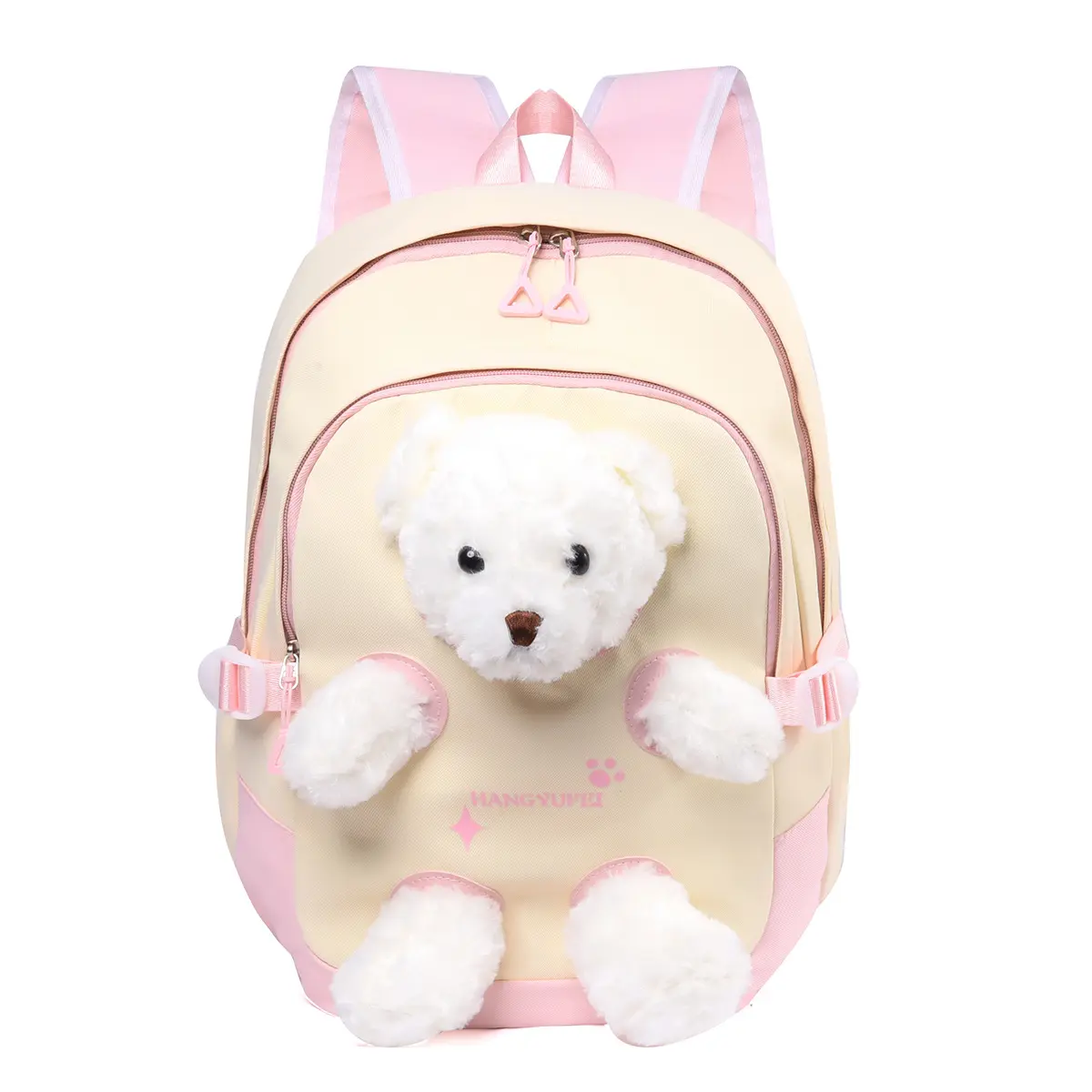 Plush Teddy Bear Decor Backpack, Aesthetic Kawaii Color Block Rucksack, Large Capacity Multi Pocket Daypack, Adjustable Strap Casual Travel Bag For Daily Commute Camping Outing
