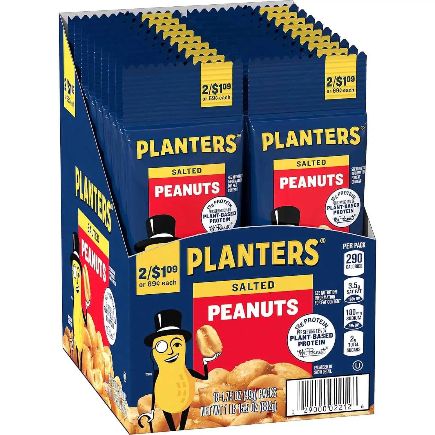 PLANTERS Crunch Salted Peanuts Packaged Snack - 1.75 oz Packs (Pack of 18), Peanuts, Packaged Snack Peanuts