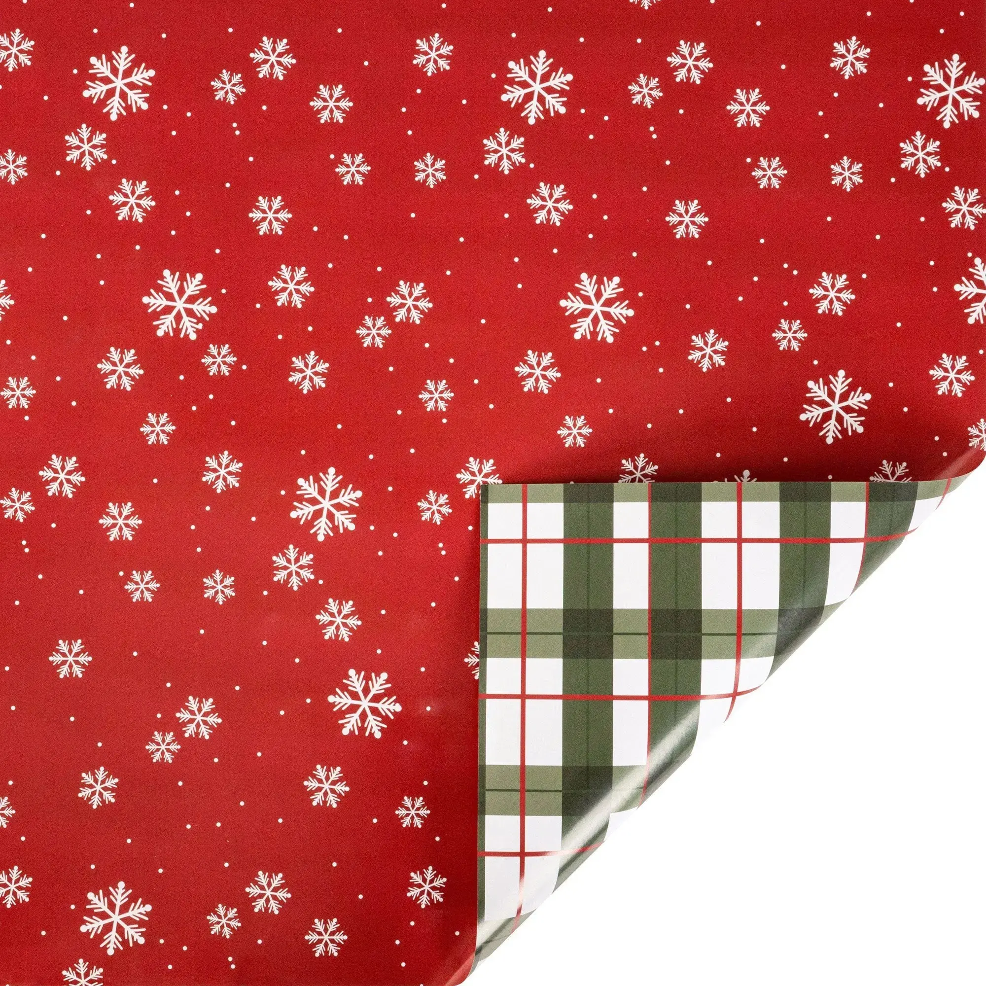 30" x 10' Holiday Reversible Wrapping Paper | Falling Snowflakes and Santa Plaid