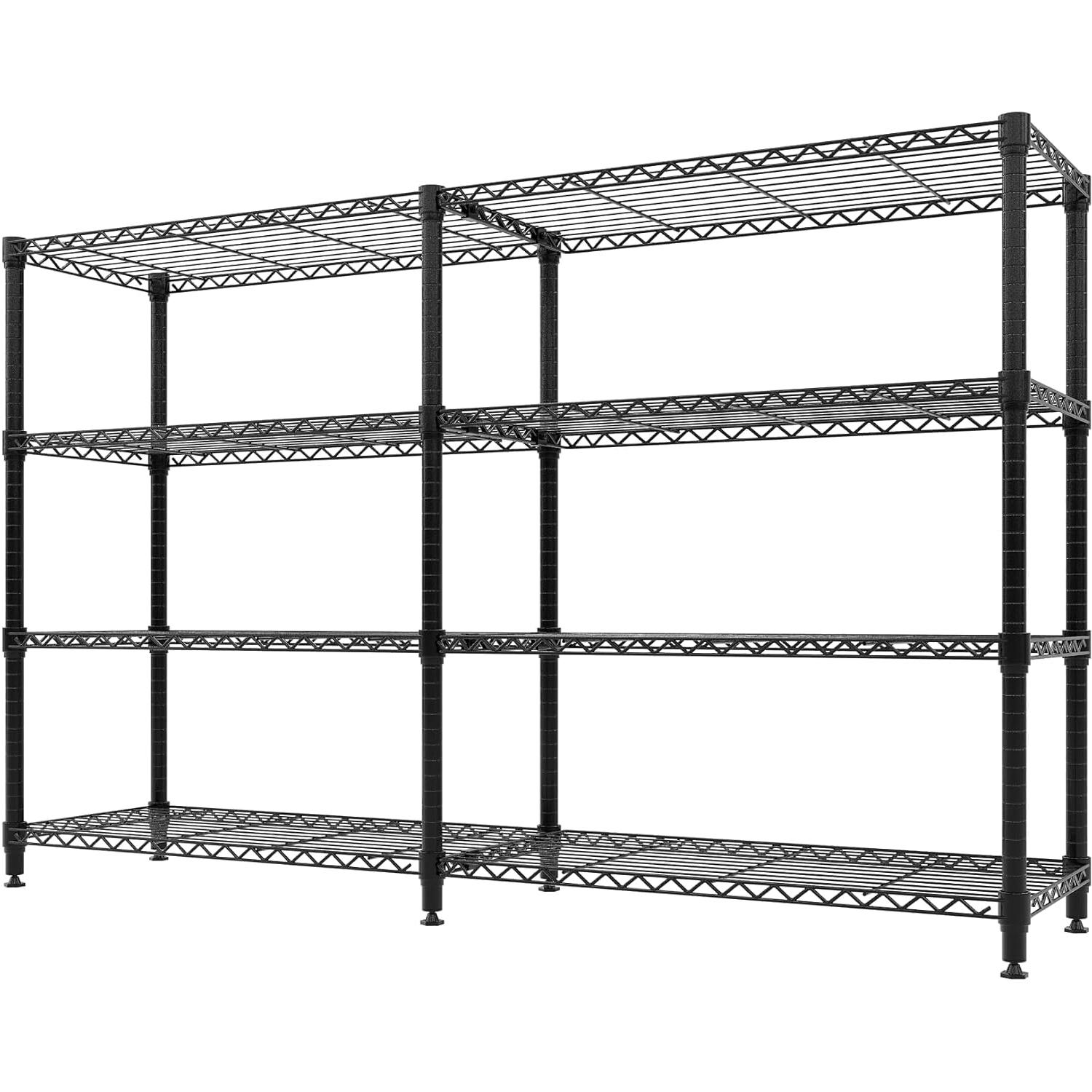 4-Tier Storage Shelves Metal Shelving Unit 13.8" D x 59" W x 59.5" H, 1060 LBS Heavy Duty Wire Shelving, l-Shaped Storage Rack with Adjustable Shelf for Home, Pantry & Warehouse