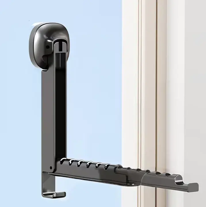 1 Count, Wall Mounted Suction Clothes Drying Rack, Foldable Telescopic Hanger Bar for Home Indoor Wall Window Clothes Hanging Storage