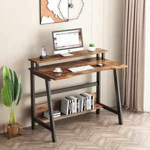 ALISENED Modern Simple Style 31.5" Computer Desk for Home Office with Storage Shelves & Monitor Stand, Sturdy Steel Frame, Adjustable Legs, Open Concept Design Paperwork Visibility
