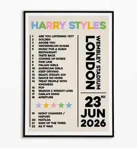 Harry Styles Together Together Setlist Print: Choose Your Date Wembley Stadium, Indie Art Pop Poster No Frame