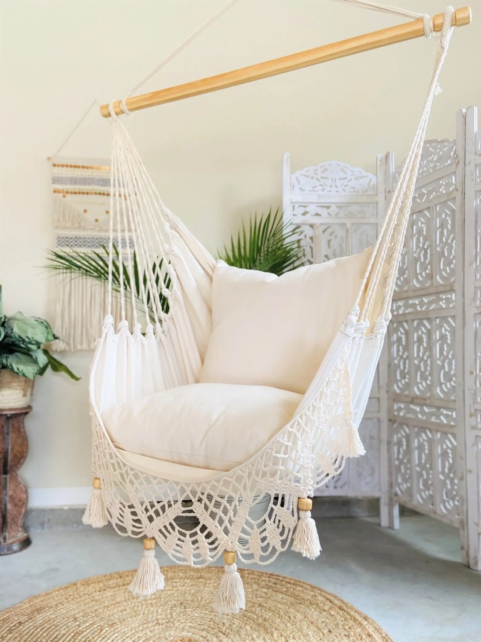 Hammock Chair, Hanging Chair, Indoor Swing Chair, Macrame hanging chair fringe, Macrame Swing Chair, Boho Chair, Hanging Chair in Bedroom