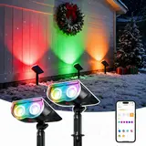[Christmas Decorations] Linkind Smart Solar Spotlights RGBTW Color Changing Cool Warm White Landscape Lighting APP Control Solar Lights Outdoor IP67 Waterproof for Yard Garden Pathway with AI-Dot App for Customizable Scenes Solar Outside Lights