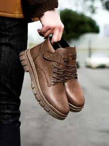 Men's British Style Work Boots | Height Increase Leather Shoes | Vintage High-Top Design | Walking Shoes