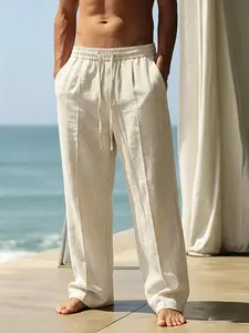 Men’s breathable lightweight linen Lyocell fabric loose casual sports pants, suitable for beachwear and spring/summer wear