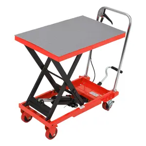 GARVEE Hydraulic Lift Table Cart 500lbs, Lift Table Capacity 28.5"Lifting Height, Manual Single Scissor with 4 Wheels and Non-Slip Pad Thickness 3mm for Material Handling and Transportation Red