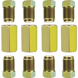 4 Sets of 3/16” Brake Line Tubing Unions (Connectors) with 8 Nuts (3/8 – 24 Threads), Brake Line Fittings Tool Kit for Automotive & Motorcycle Repairs
