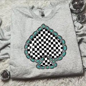 Black Checkered Spade Shirt, vintage crewneck sweatshirts, western outfit women, cowgirl outfits, western clothing stuff tops, country concert outfits, western style clothes