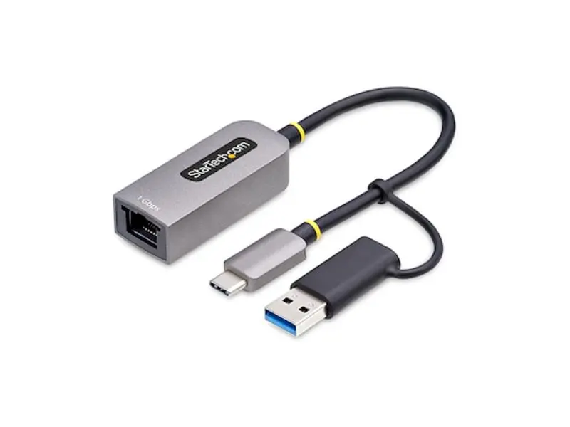 Startech C21GAUSBETHERNE USB-C to Ethernet Adapter with USB-A Dongle - 10-100-1000Mbps, USB 3.0 to Gigabit Ethernet Network Adapter, Attached Cable, USB GbE Adapter - Space Gray