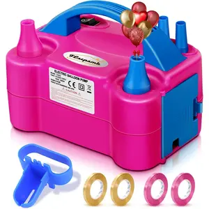Balloon Pump, Electric Balloon Pump,Portable Dual Nozzles Electric Balloon Air Pump 110V 600W, Electric Balloon Inflator with Tying Tool, Colored Ribbons for Party Decoration
