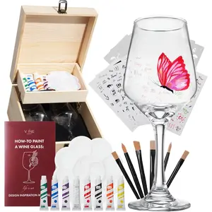 Wine Glass Painting Gift Set Do it Yourself! Creative Glassware Paint Kit Date Nights Two Wine Glasses & Accessories - Mother, Son, Daughter or Date Night - Valentines Day - DIY Winter Lover Gift