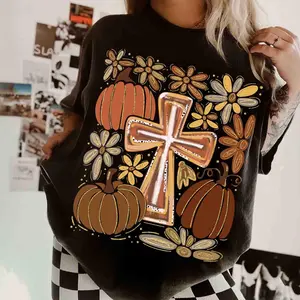 Boho Floral Pumpkin Cross Fall Jesus, Autumn Pumpkin Floral, Retro Fall Shirt, Fall Cross Bow, Fall Christian Tee, Autumn Pumpkin Shirt