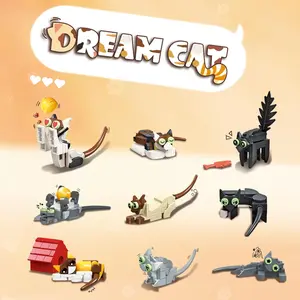 Cartoon Cat Design Building Block Toy Set, 443pcs/box Cute Cat Shaped Small Particle Building Blocks, Children's Puzzle Toys, Desktop Ornaments