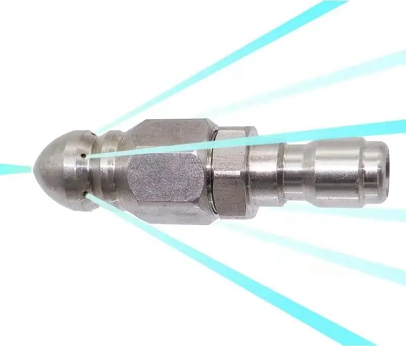 "1 Front 6 Rear Water Jetting Nozzle Set – Stainless Steel 1/4'' Quick Connect Sewer Pipe Cleaning Rotating Spray Nozzle"