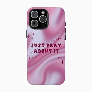 Just Pray About It Phone Case - Pink Purple Cloud Design | Faith Inspirational Quote Cover Phone Case Compatible with iPhone 17, 16, 15, 14, 13, 12, 11, X & Galaxy – check our available sizes.