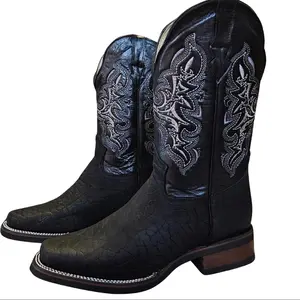 Classic Rodeo Black Bullneck Leather Men's Boots Comfort