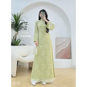 Green Lace loose form Ao Dai - NO Pants - A10 | Ao Dai for Women| Lunar New Year | Ao Dai Viet Nam
