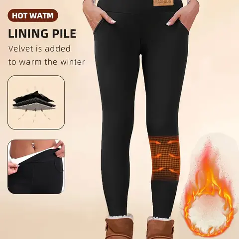 Women's Fleece-Lined Thermal Leggings - Normal Type Polyester Bottoms for Outdoor Sports & Casual Winter Wear, Thermal Wear, Activewear Sports Leggings (Back to School)