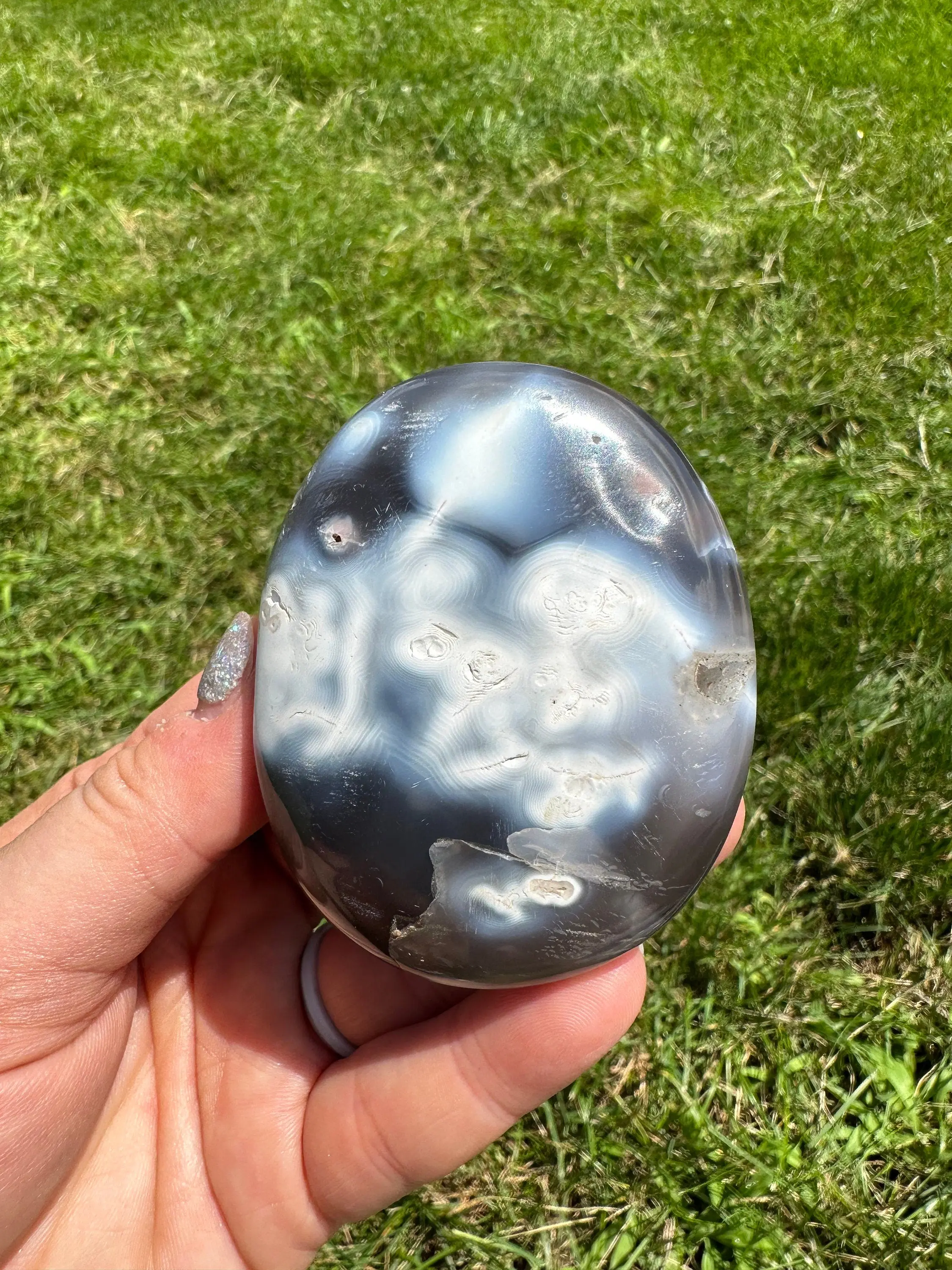 Orca Agate Palm Stone - Ocean Agate Palm Stone - Orca Agate Crystal Worry Stone Healing Water Element