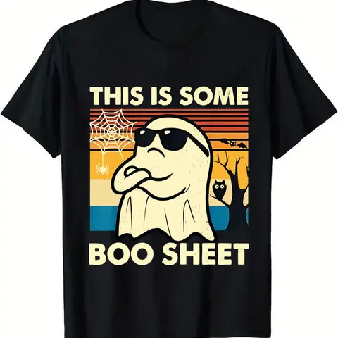 Men's Casual Oversized Personalized Ghost "This is Some Boo Sheet" Retro Funny Halloween T-Shirt - Menswear Apparel Tops, Available in S-5XL