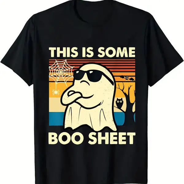 Men's Casual Oversized Personalized Ghost "This is Some Boo Sheet" Retro Funny Halloween T-Shirt - Menswear Apparel Tops, Available in S-5XL