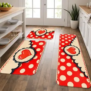 Heart Polka Dot Kitchen Mats for Floor,  Retro Soft Rugs, Valentine's Day Cushioned Comfort Washable  Decor Rugs for Kitchen Sinks Laundryroom Bathroom 3Pcs