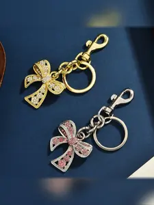 Creative Colorful Bowknot Keychain Jewelry with Rhinestones, Fashionable Car Bag Decoration, Suitable for Bags and Keys, All Seasons
