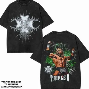 RAW Triple H Expansion - WWE4U Edition Double Printed Oversize Lightweight Acid Washed Tee Vintage WWE Fans TV Series Graphic Design Top Cotton Wrestling Streetwear T-Shirt Clothes Menswear Womenswear. GJB