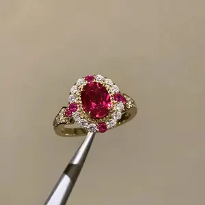 Women's High-End Maroon Pigeon Egg Sapphire Ring - Red Corundum Costume Jewelry for Party, Valentine's Day Gifts, Sapphire Rings