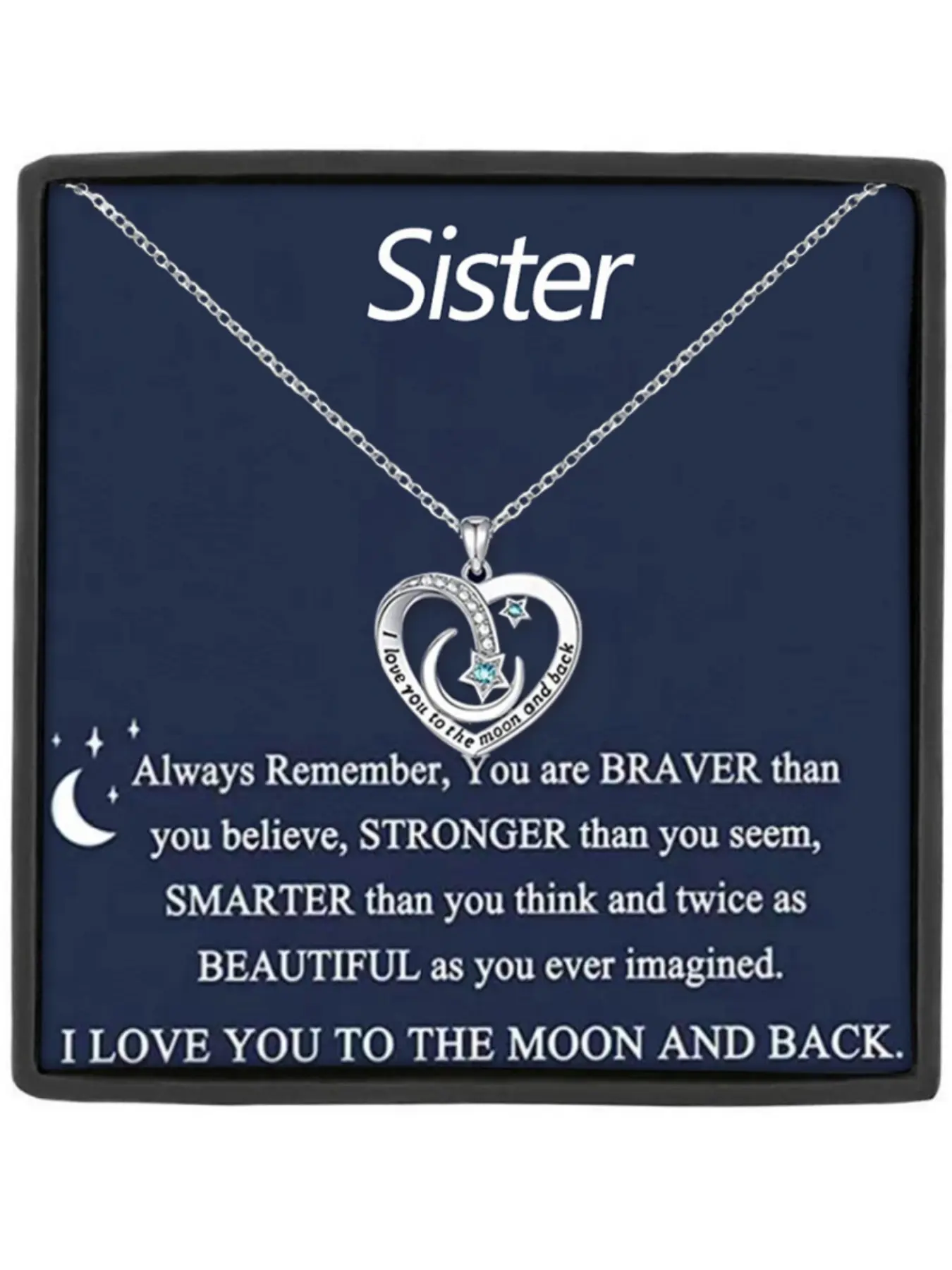 Mother's Day Gift To My Sister Heart Moon Pendant Necklace, Friendship Jewelry, Sister Birthday Gift, Christmas Gifts, Includes Box and Card