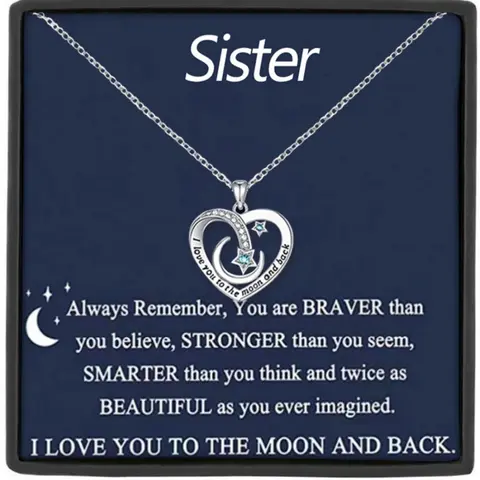 Mother's Day Gift To My Sister Heart Moon Pendant Necklace, Friendship Jewelry, Sister Birthday Gift, Christmas Gifts, Includes Box and Card